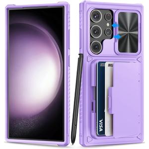 for Samsung Galaxy S23 Ultra Wallet Case with Card Holder & Kickstand & Slide Lens Cover, Rugged Anti-Drop Protective Phone Case Cover Compatible with Samsung Galaxy S23 Ultra 5g 2023, Purple