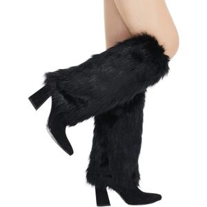 RECECASA Faux Fur Leg Warmers for Women, Fluffy Boot Cuffs Covers for Halloween, Christmas,Furry Costume Cute Cosplay (15.7 inch, Black)