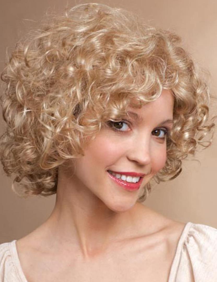 Short Blonde Curly Wig for Women with Bangs, Wigs Human Hair Full Bouncy Curly Hairstyle, Glueless Breathable Capless Lightweight Tangle Free Natural Look for Daily Use (blonde,12Inch)
