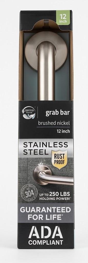 ADA compliant 12” Brushed Nickel Wall Mount Grab Bar 500-lb