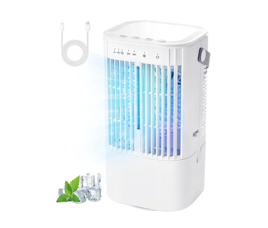 Portable Air Conditioners AC Unit: 4-in-1 Evaporative Air Cooler, Humidifier, Fan & LED Light with 1000ml Water Tank, USB Powered Personal Mini AC for Bedroom, Office, Camping