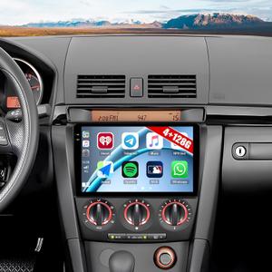 [4+128G] Android 15 Car Radio Stereo for Mazda 3 2004-2009 with Wireless Carplay&Android Auto,9 Inch Car Radio with Mirror Link Bluetooth FM/RDS WiFi GPS EQ DSP SWC+AHD Backup Camera