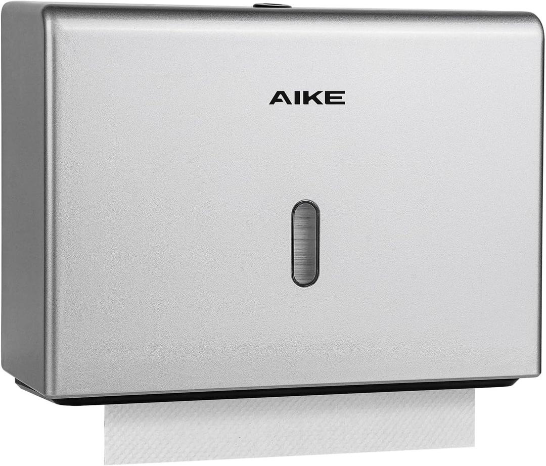 AIKE 200 Sheets Wall Mount Paper Towel Dispenser with Clear Window.Fit Multifold Paper Size 10"x3.1" or Smaller,Silver Finish