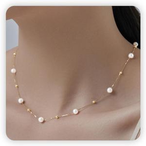 SmileBelle Pearl Necklaces for Women, Daisy Pearl Choker as Y Shaped Pearls Jewelry Gold Heart Necklace for Anniversary Birthday Gifts White Baroque Necklace as Wedding Jewelry