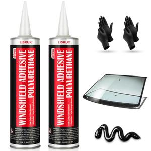 [2 Pack] Polyurethane Windshield Adhesive, Windshield Sealant Black - High Bond Strength, Quick Curing & Weather Resistant Automotive Glass Glue for Vertical & Overhead Application, 310ml