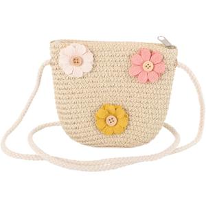 Straw Crossbody Purse - Cute Straw Bag for Girls, Summer Beach Shoulder Bag, Woven Cluth Handbag with Zipper, Little Girls Knitting Tote BAG 20.5 x 5.5 inch