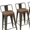 Yongchuang 26 inch Bar Stools Set of 2 Industrial Kitchen Counter Height Barstools with Wood Seat Metal Low Back Bar Chairs Gunmetal