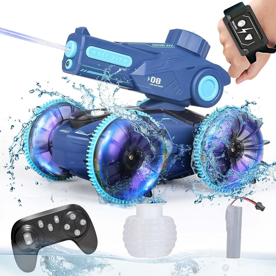 KB KAIBO 3-in-1 Remote Control Car, RC Boat & Water Gun - Amphibious RC Car for Land & Water, Adjustable Speed, Waterproof, Perfect Valentines Birthday Gifts for Kids-Blue