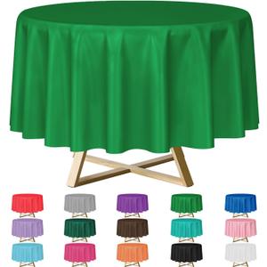YSYJ 12 Pack Green 84 Inch Disposable Plastic Tablecloths Round Table Cloth Plastic Table Cover for Parties