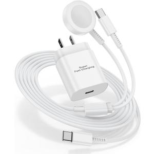 for Samsung Watch Charger Fast Charging,2 in 1 Galaxy Watch Phone Charger 6ft with 25W USBC Charger Compatible for Galaxy Watch 8/7/Ultra/6/6 Classic/5/5Pro/4/4 Classic/3/Active2/1/S24/S23/S22-White