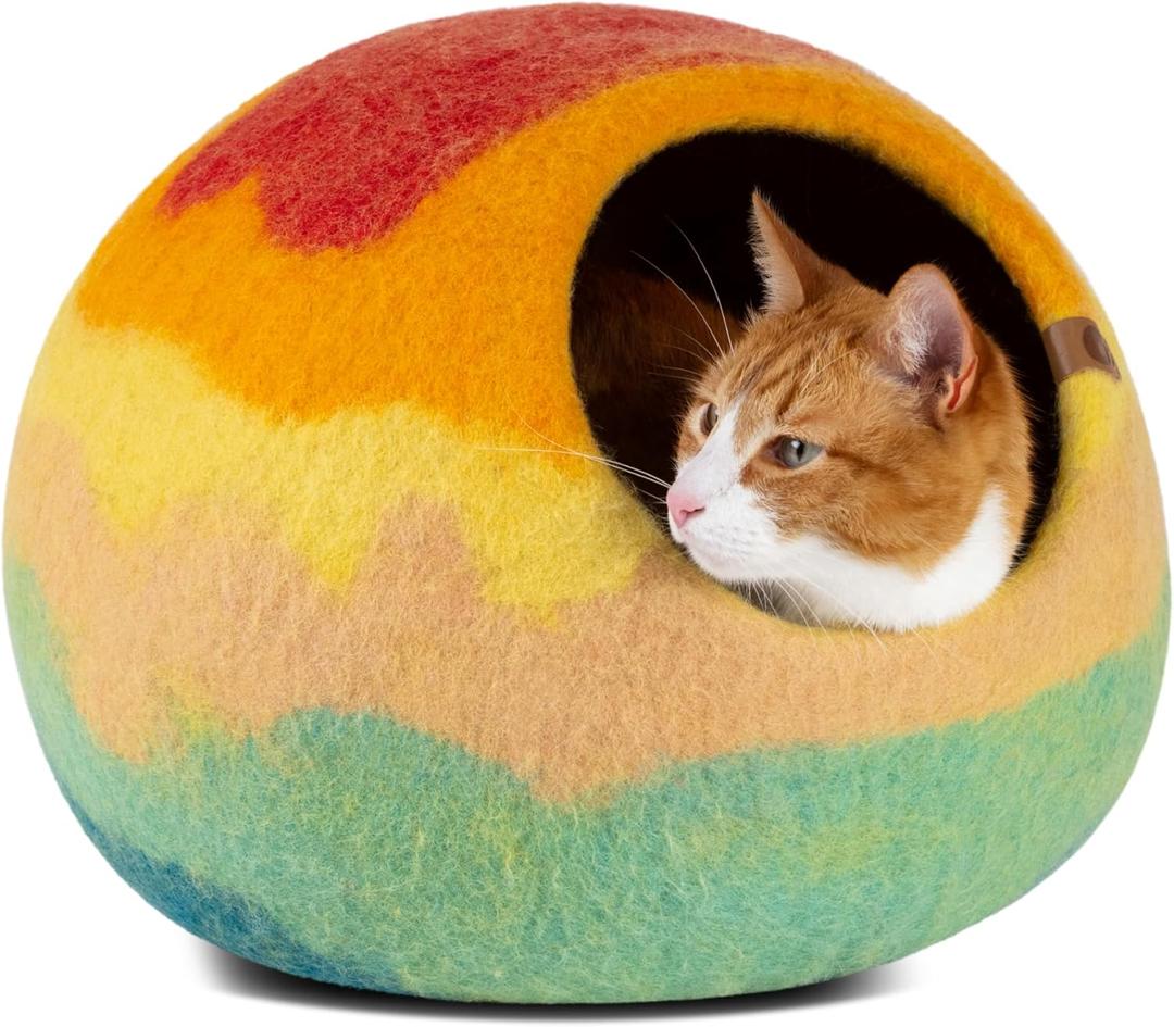 MEOWFIA Cat Cave  Premium Felt Cat Bed for Indoor Cats, Handmade 100% Merino Wool (Vivid Shades) (Large, Tucson Sunset)