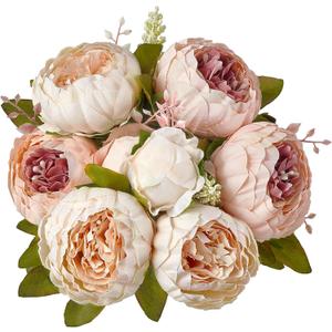 Mkono Peonies Artificial Flowers, Faux Peony Flowers Real Touch Fake Silk Bouquet for Arrangements Dining Table Centerpieces for Kitchen Bridal Wedding Party (1pack, Light Pink)