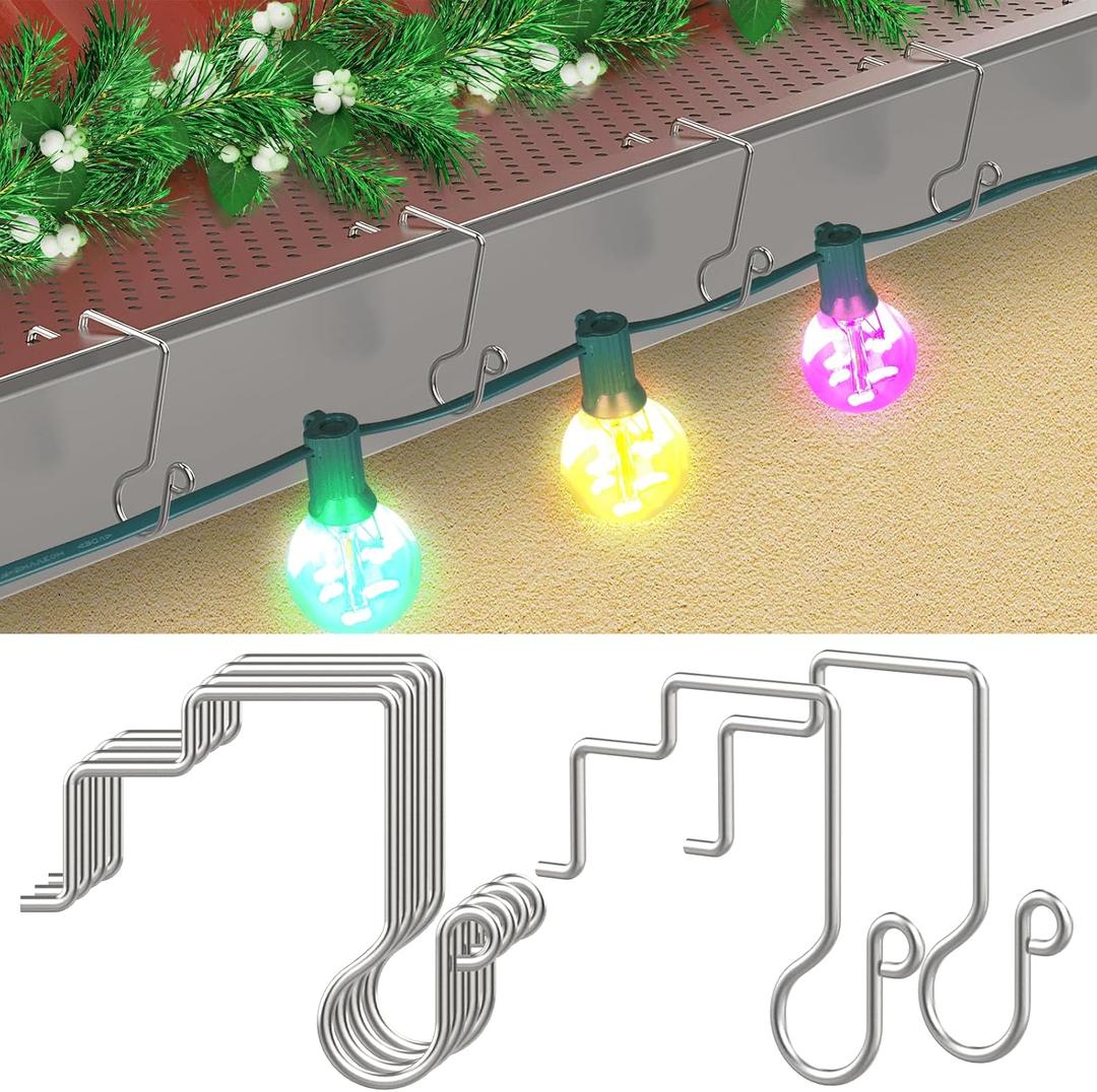100PCS Christmas Light Hooks for Gutter Guards with Perforated or Mesh, Stainless Steel Hanger Clips for Hanging Outside Christmas Lights Strings, Outdoor Windproof Anti-Slip Metal Hooks 