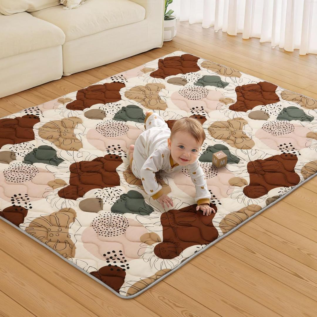 Blissful Diary Baby Play Mats for Floor, 71x59 Inch Extra Thicker & Large Soft Cushioning Foam Playmats for Babies and Toddlers, Foldable Washable Baby Crawling Mat for Playpen, Boho Design