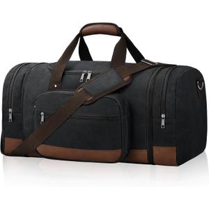 Litvyak Duffle Bag for Travel, Large 60L Canvas Travel Duffel Bags Overnight Weekend Gym Carry On Luggage Bag for Men & Women(Black)