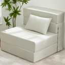 KINGYES 3 in 1 Foldable Sofa Bed, Folding Sleeper Chair with Back Cushion, Convertible Chair Bed Sleeper for Adults, Beige (Modern-1 pack)