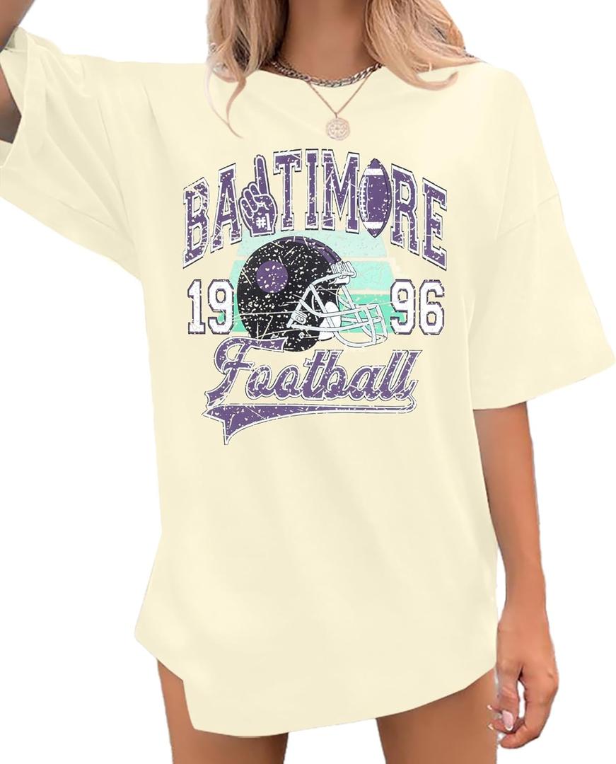 Football Shirts for Women Vintage Team Fan Tshirt Game Day Shirt Oversized Football Season Short Sleeve Tops (XL)