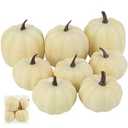 Fake Pumpkins, 8 Pcs White Artificial Pumpkins, Plastic Pumpkins for Thanksgiving Party Table Centerpiece Autumn Home Decoration-B (Cream)