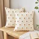 EMEMA Decorative Throw Pillow Covers Sun Flower Jacquard Pillowcase Cushion Case Square for Couch Sofa Bed Living Room Bedroom Set of 2, 16x16 Inch, Beige