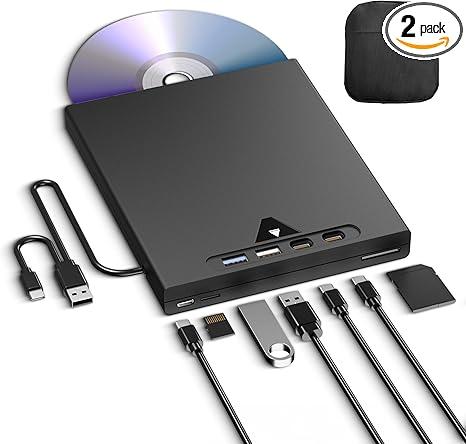 External Blu Ray Drive for Laptop, 7 in 1 Support 100G Disc Read/Write Bluray Drives, Portable External Bluray/DVD Drive for PC with USB 3.0 TypeC, 3D Blu Ray Burner with Bag for Windows MacOS Linux