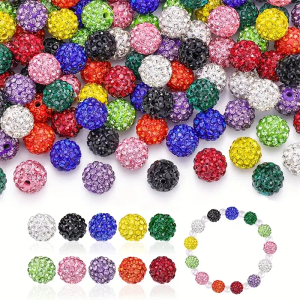 100pcs Sparkling Rhinestone Beads, 10mm Round Shiny Disco Ball Beads for DIY Jewelry Making, Valentine'S Day Crafting, Christmas Bracelet Necklace Earring Decoration