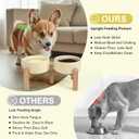 SPUNKYJUNKY Elevated Dog Bowls Ceramic, 6.1'' Dogs and Cat Food Water Bowls Raised with Non-Slip Bamboo Stand for Medium Sized Breed Microwave Dishwasher Safe - 28.7 OZ,Beige