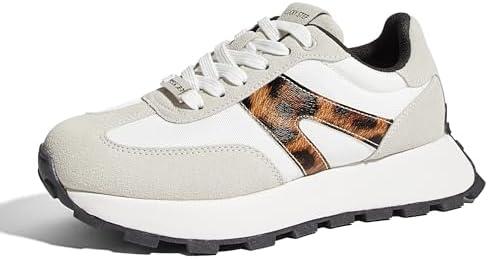 LUCKY STEP Women's Platform Fashion Sneakers Retro Classic Trainers Casual Lace-up Stylish Tennis Running Walking Shoes, Size 9