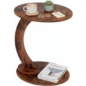 C Shaped End Table,Round Side Table for Couch Tables that Slide Under, TV Sofa Table for Small Spaces,C Table,Night Stand with Metal Frame for Bedroom,Living Room,Small Space(Brown)