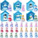 Soulchen 48 Pcs/24 Sets Winter Party Favors for Kids Mini Snowman Figurines with House Box Tiny Resin Snowman Micro Landscape Ornaments for Winter Wonderland DIY Crafts Fairy Garden Dollhouse Decor