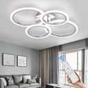 Modern LED Ceiling Light Fixture, 4 Rings Dimmable Flush Mount Ceiling Light with Remote, Acrylic Close to Ceiling Lighting Fixture for Low Ceiling Living Room Bedroom Kitchen (4 Heads) (Chrome)