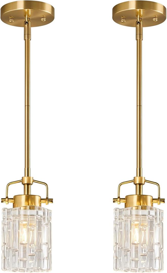 Pressed Glass Pendant Lights Kitchen Island 2 Pack Metal Rod Gold Pendant Light Modern Farmhouse Pendant Lighting for Bedroom Bathroom Hanging Light Fixtures