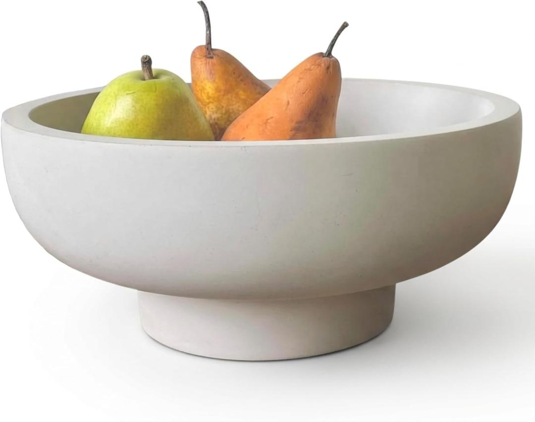 OAKOA Concrete Fruit Bowl for Kitchen Counter - Large Decorative Bowls for Home Decor - Modern Key Bowl for Entryway Table - Pedestal Bowl for Keys, 10.5 inches x 4.25 inches