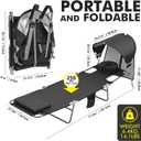 Backpack Beach Tanning Lounge Chair with Canopy Shade Face Hole Padded Adjustable Washable, 6 Position Layout Chair for Outside Sunbathing Poolside Lawn, UPF 50+ Wind-Resistant Sun Shade, Patented