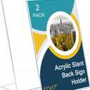 Sanwuta Pack of 2 Acrylic Sign Holder, Slant Sign Display Stand, Transparent Flyer Holder Frame Plastic Document Display for Workers Teachers Office Home Menu Desktop(11 x 17 Inch)