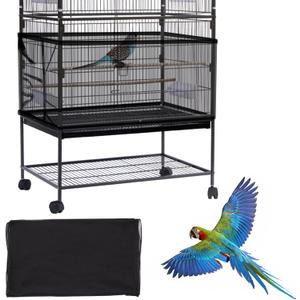 Daoeny Large Bird Cage Cover, Bird Cage Seed Catcher, Adjustable Soft Airy Nylon Mesh Net, Birdcage Cover Skirt Seed Guard for Parrot Parakeet Macaw African Round Square Cages (Black)