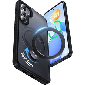 for Samsung Galaxy S25+ Plus Case,Compatible with Magsafe [Wireless Charging],with 360Rotatable Magnetic Ring Stand Matte Translucent Slim Soft Edge Phone Kickstand,Black