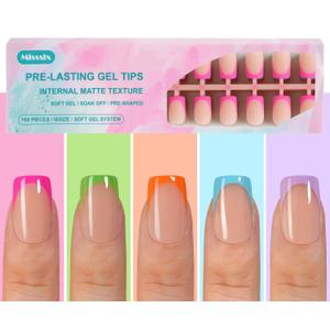 Misssix French Gel Nail Tips, 160Pcs French Tip Press on Nails Short Square, No Need to File Tips Pre-lasting, Fake Nails for Nail Art DIY 16 Sizes