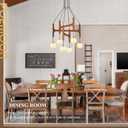 Farmhouse L28 '' Wooden Chandeliers with Milk Glass Globes Lampshades, Rustic Unique Mid Century Long 6-Light Pendant Chandelier for Living Dining Room Entryway Bedroom Kitchen,G9,Wood Stained Walnut
