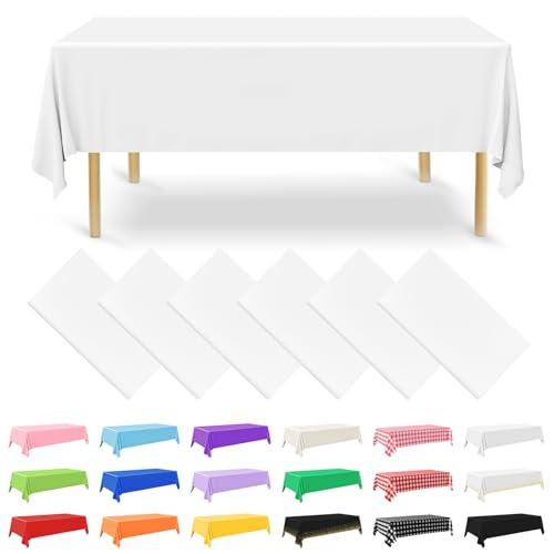 NACHLYNN 6 Pack Disposable Plastic Tablecloths 54 x 108 Inch White Rectangle Table Cover for Holiday Party Engagement Weddings Baptism Birthday Decoration