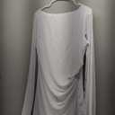 Lrady Women's Formal Evening Gowns High Split Ruffle Wedding Guest Cape Sleeve Cocktail Party Maxi Dresses, White, X-Large