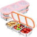 3 Pack Stainless Steel Snack Containers  Reusable 3 Compartment Snackle Box Container with Lids for Kids Adults, Divided Snack Food Storage Containers for School, Home, Travel
