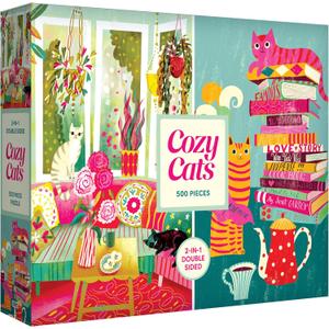 RoseArt - Cozy Cats 500 Piece Double-Sided Jigsaw Puzzle  Matte & Glossy Sides  Cat Puzzle for Adults - 2-in-1 Puzzle with Bonus Poster