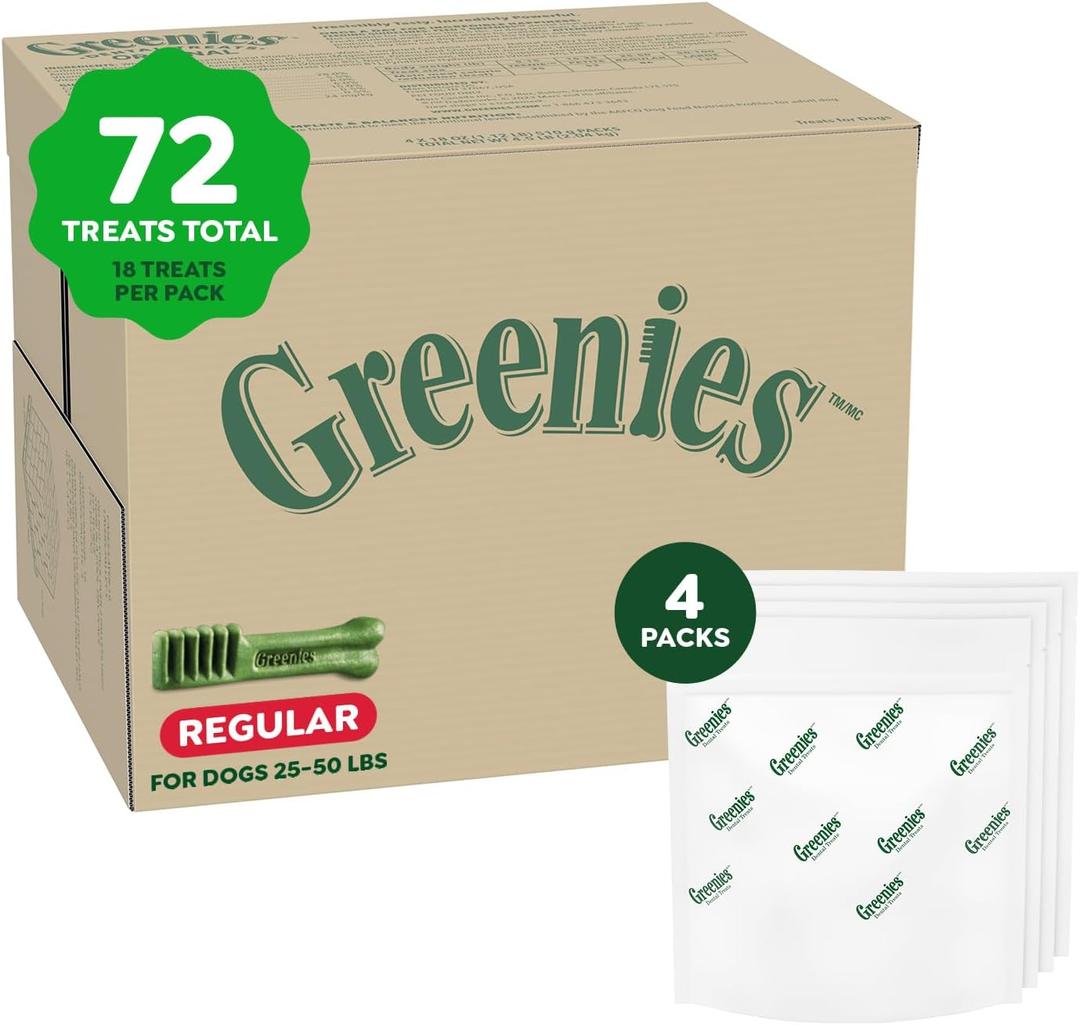 Greenies Original Regular Dental Dog Treats, (4) 18 ct Packs (72 Treats Total), Best By: 14 DEC 2026