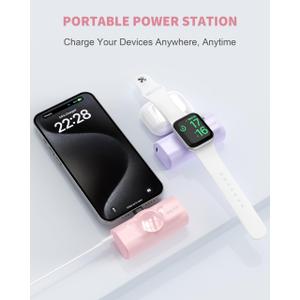 ONLYTOP Portable Charger for iPhone Ultra-Compact USB Type C Connector Charging Battery 4500mAh Mini Nano Power Bank Compatible with Apple Watch and iPhone 15/15 Plus / 15 Pro Max (2 Pink)