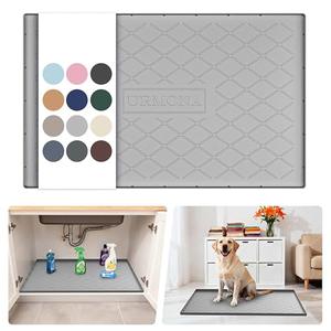 URMONA 34" x 22" Waterproof Silicone Mat in Multiple Sizes & Colors, Under Sink Mat for Kitchen & Bathroom, Pet Food Pad for Dogs & Cats, Kitchen Cabinet Liner, Multi-Purpose for Storage(Light Grey)