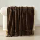 EVERGRACE Soft Chenille Throw Blanket for Couch, Cozy Plush Fuzzy Decorative Chenille Knit Throw Blanket with Tassels, Lightweight Blanket and Throws for Bed Sofa Gift Home Decor, Dark Brown 50"x60"