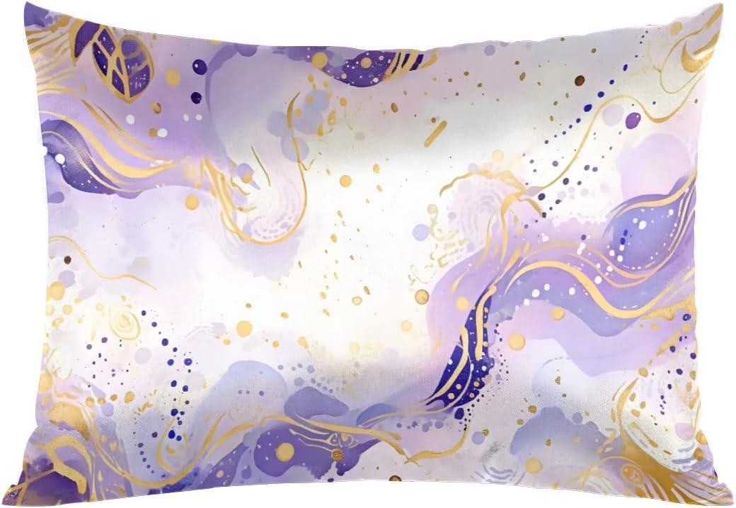 Bardic Gold Purple Giltter Marble Satin Pillowcase for Hair and Skin Silk Washable Pillowcase, Pillow Cases Cooling Satin Pillow Covers with Envelope Closur-20 * 30in, Queen