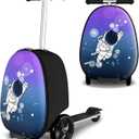 2-in-1 Ride-On Scooter Suitcase, Scooter Luggage for Kids Ages 5-12, Foldable & Lightweight Carry with LED Light-Up Wheels (Large, Blue)