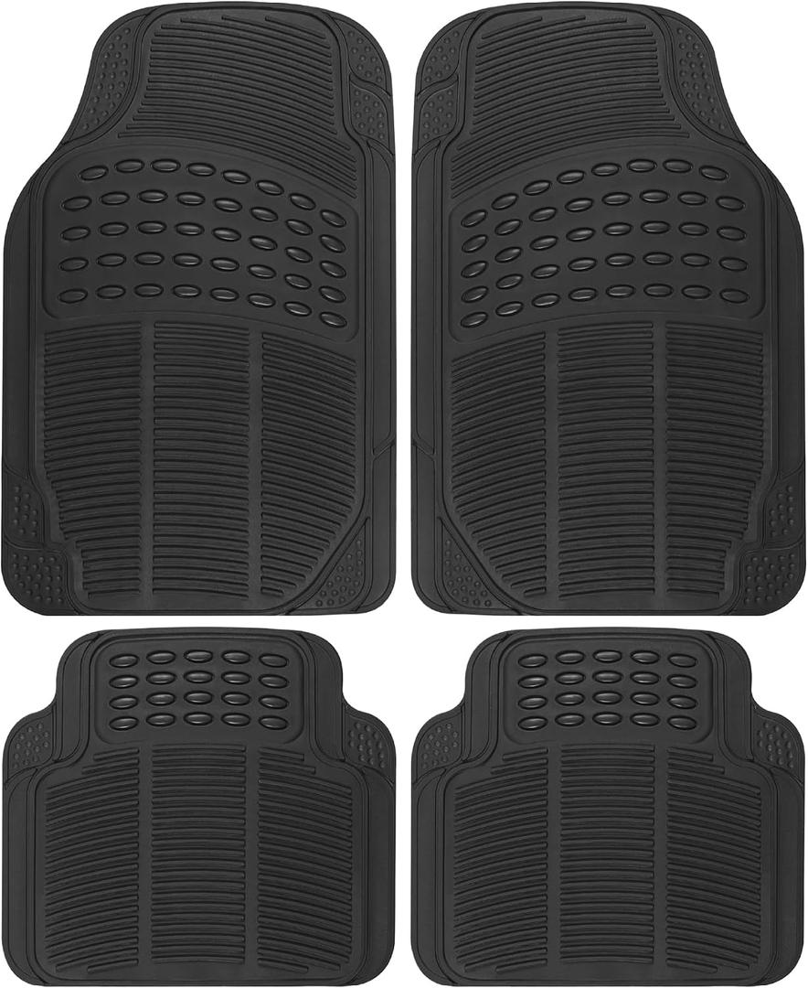 BDK Floor Mats, 4-Piece All-Weather Car Mat with Universal Fit Design, Durable Rubber Car Floor Mats with Capture Ridges, Waterproof for Cars Trucks SUV (Black)