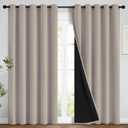 Yakamok 100% Blackout Curtains 96 Inches Long, 2 Thick Layers Heat and Full Light Blocking Soft Thermal Insulated Drapes for Bedroom(62" Wide Each Panel, Natural, 2 Panels)